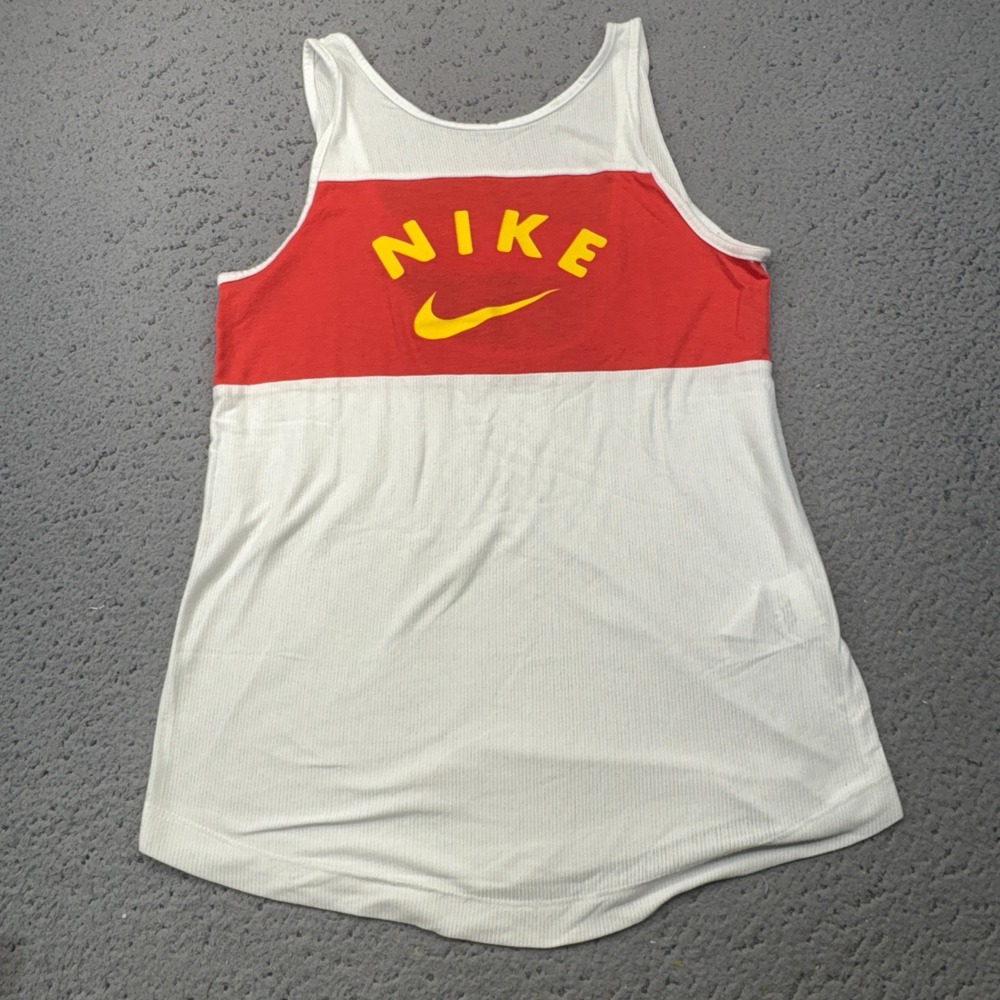 Nike Tank Top Girls Large White‎ Red Yellow Open Back DD2389-102 Athletic Shirt